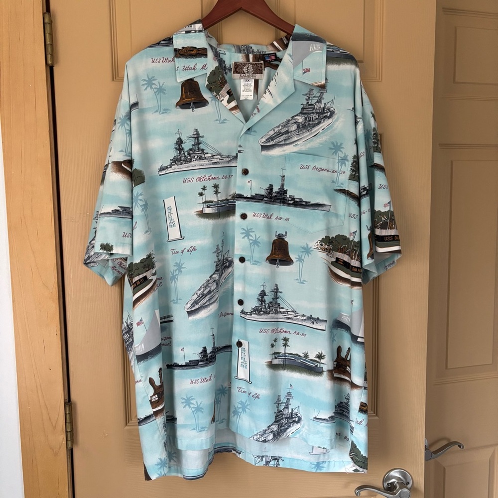 KALAHEO | Vintage Rare Blue Vacation Travel Button Down Hawaiian Shirt Size XXL